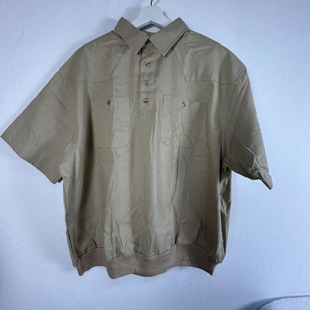 John Blair Polo Shirt Mens XL Beige Pullover Short Sleeve Cotton Pockets New